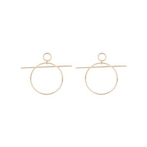 Gold T bar circle earrings